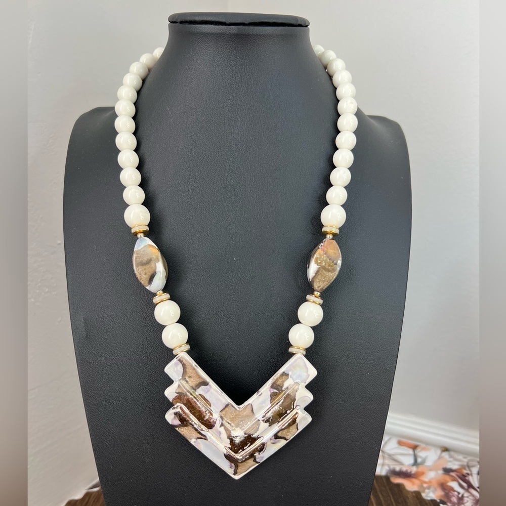 Vintage 1980’s Abstract Japan Ceramic & Acrylic Necklace 19” D12